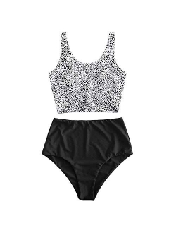 Women's High Waisted Bikini Scoop Neck Swimsuit Two Pieces Bathing Suit