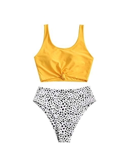 Women's High Waisted Bikini Scoop Neck Swimsuit Two Pieces Bathing Suit