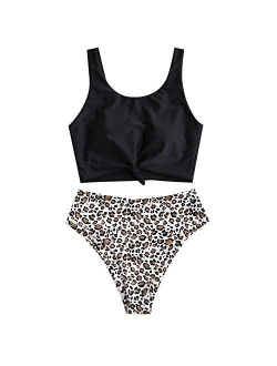 Women's High Waisted Bikini Scoop Neck Swimsuit Two Pieces Bathing Suit