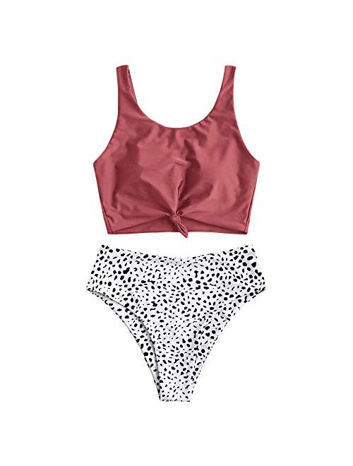 ZAFUL Women's High Waisted Bikini Scoop Neck Swimsuit Two Pieces Bathing Suit