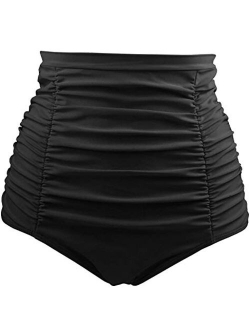 Women's High Waisted Swimsuit Bottom Tummy Control Ruched Bikini Bottom Vintage Swim Shorts Tankini Briefs