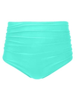 Women High Waisted Bikini Bottom Retro Ruched Swim Short Shirred Tankinis Brief