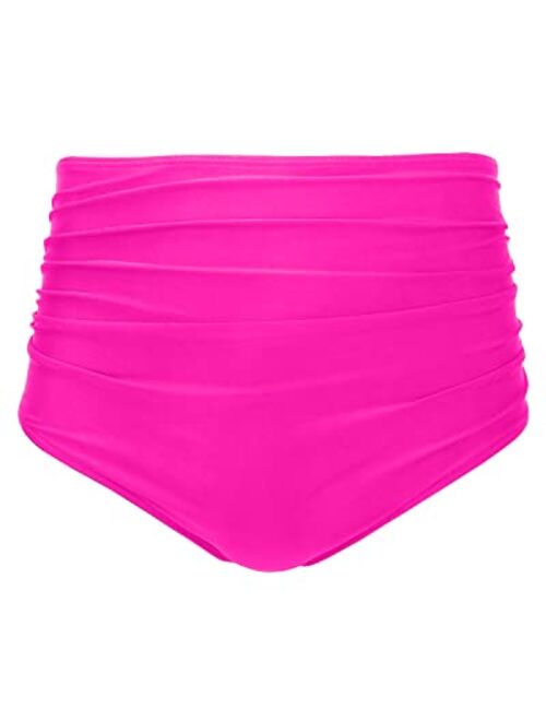 Tempt Me Women High Waisted Bikini Bottom Retro Ruched Swim Short Shirred Tankinis Brief