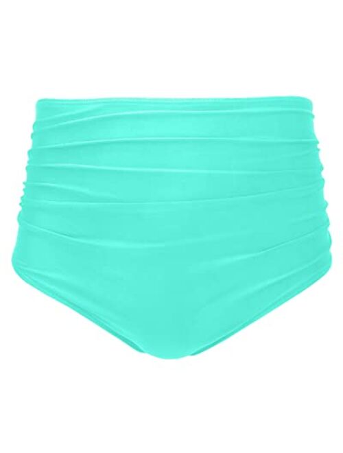 Tempt Me Women High Waisted Bikini Bottom Retro Ruched Swim Short Shirred Tankinis Brief