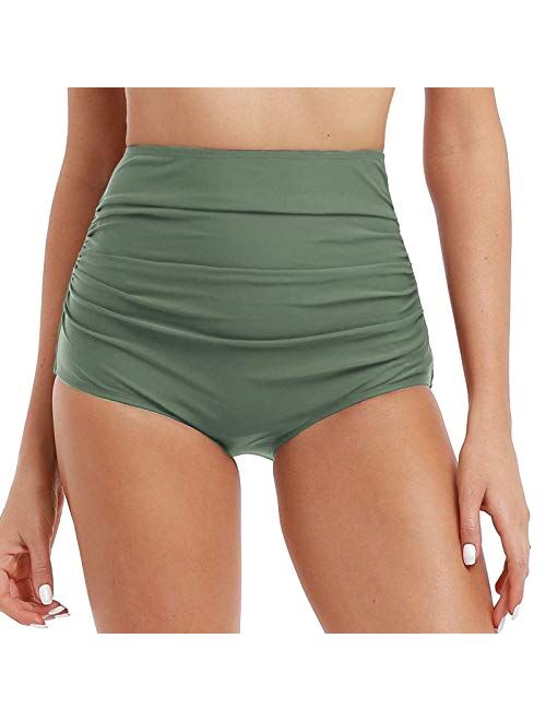 Mycoco Women's High Waisted Bikini Bottom Bathing Suit Brief Shirred Swim Bottom