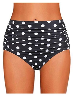 Vackutliv Women's High Waisted Bikini Swim Bottoms Ruched Tummy Control Full Coverage Bikini Tankini Swimsuit Bottoms