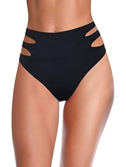 Women's Retro Solid High Waist Ruched Bikini Bottom Swim Brief