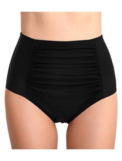 Micosuza Women's Ruched Swim Bottom Tummy Control High Waist Swim Brief