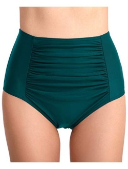 Micosuza Women's Ruched Swim Bottom Tummy Control High Waist Swim Brief