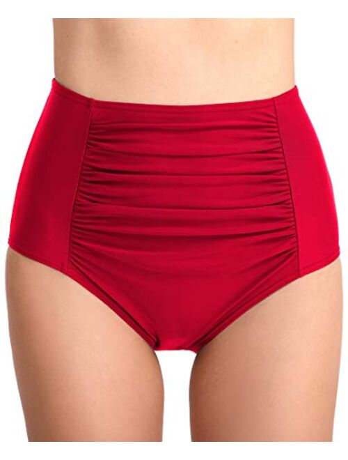 Micosuza Women's Ruched Swim Bottom Tummy Control High Waist Swim Brief