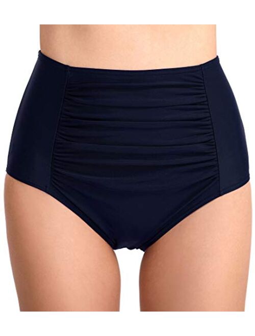 Micosuza Women's Ruched Swim Bottom Tummy Control High Waist Swim Brief