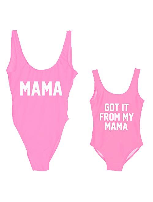 Elightvap Family Matching Mother Child Letter Print Swimsuit Monokini Women Toldder Girl One Piece Bathing Suit Swimwear