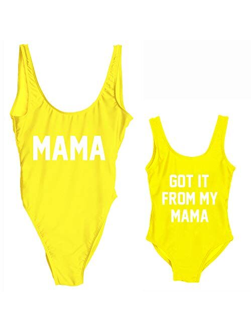 Elightvap Family Matching Mother Child Letter Print Swimsuit Monokini Women Toldder Girl One Piece Bathing Suit Swimwear