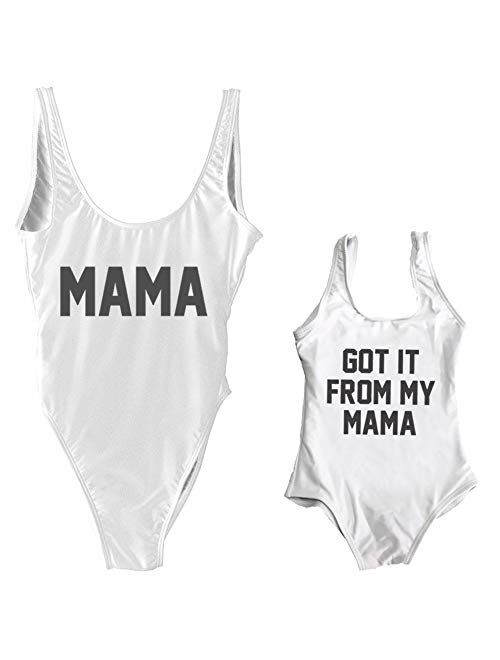 Elightvap Family Matching Mother Child Letter Print Swimsuit Monokini Women Toldder Girl One Piece Bathing Suit Swimwear