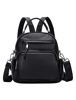 Genuine Leather Backpack for Women Small Convertible Backpack Purse Ladies Shoulder Bag 4 in 1 to Carry