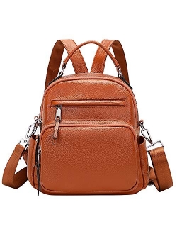 Genuine Leather Backpack for Women Small Convertible Backpack Purse Ladies Shoulder Bag 4 in 1 to Carry