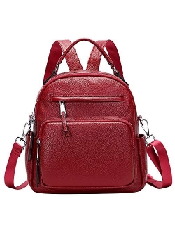 Genuine Leather Backpack for Women Small Convertible Backpack Purse Ladies Shoulder Bag 4 in 1 to Carry