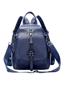 Genuine Leather Backpack Purse for Women Convertible Shoulder Bag with Buckle Flap