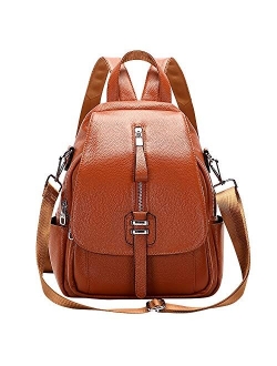 Genuine Leather Backpack Purse for Women Convertible Shoulder Bag with Buckle Flap