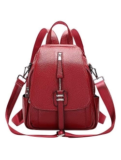 Genuine Leather Backpack Purse for Women Convertible Shoulder Bag with Buckle Flap