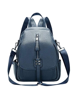 Genuine Leather Backpack Purse for Women Convertible Shoulder Bag with Buckle Flap