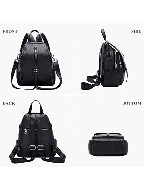 ALTOSY Genuine Leather Backpack Purse for Women Convertible Shoulder Bag with Buckle Flap