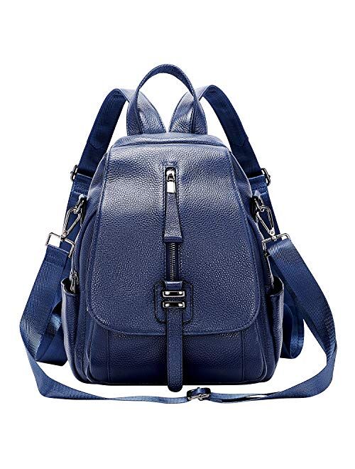 ALTOSY Genuine Leather Backpack Purse for Women Convertible Shoulder Bag with Buckle Flap