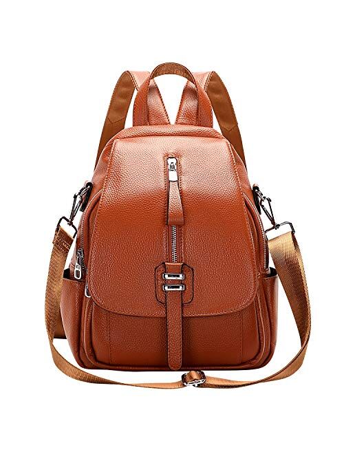 ALTOSY Genuine Leather Backpack Purse for Women Convertible Shoulder Bag with Buckle Flap