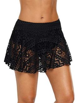 Womens Swim Skirt Lace Crochet Skort Bikini Bottom