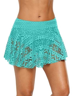 Womens Swim Skirt Lace Crochet Skort Bikini Bottom