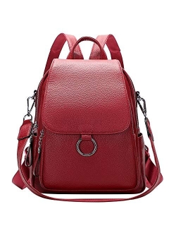 Women Leather Backpack Purse Fashion Convertible Ladies Shoulder Bag with Flap (S96 Wine Red)