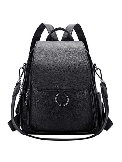 Women Leather Backpack Purse Fashion Convertible Ladies Shoulder Bag with Flap (S96 Wine Red)