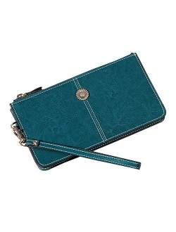 Women Wallets RFID Blocking Genuine Leather Card Holder Purse with Strap