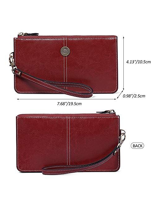 Aeeque Women Wallets RFID Blocking Genuine Leather Card Holder Purse with Strap