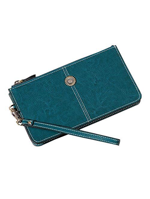 Aeeque Women Wallets RFID Blocking Genuine Leather Card Holder Purse with Strap