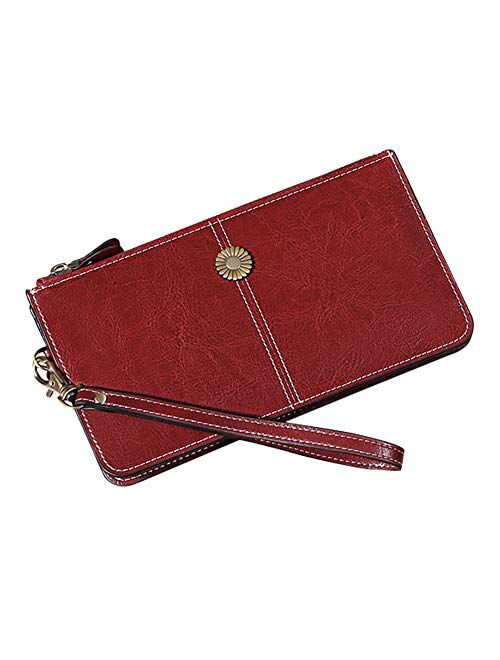 Aeeque Women Wallets RFID Blocking Genuine Leather Card Holder Purse with Strap