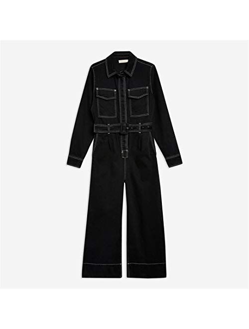 Spring Long Sleeve Retro Tooling Wind Proof Loose Wide Leg Jumpsuit