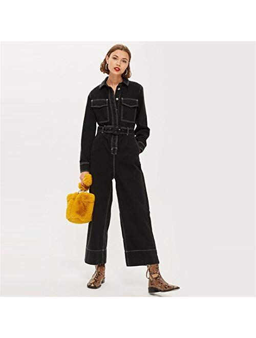 Spring Long Sleeve Retro Tooling Wind Proof Loose Wide Leg Jumpsuit