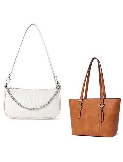 Women Classic Small Clutch Shoulder Tote HandBag bundle with brown handbags