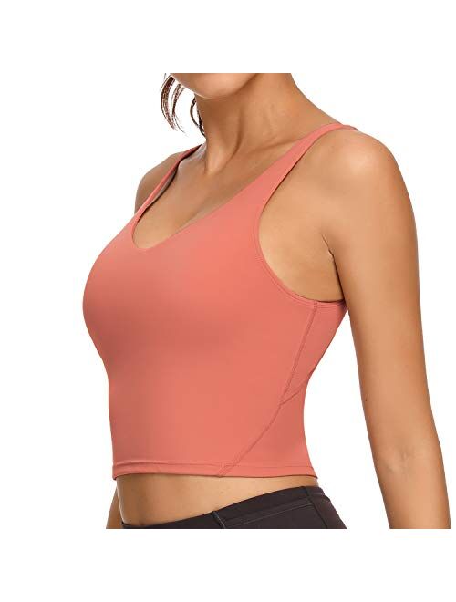 REKITA Workout Crop Tops for Women Athletic Tank Tops with Built in Bra Supportive Sports Bra