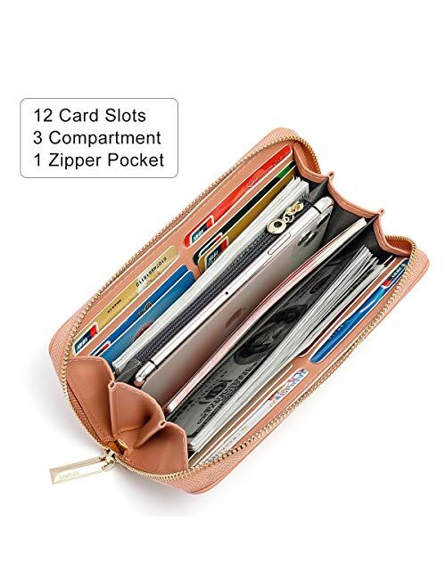 Aeeque Women Wallet Cell Phone Purse Bag Zipper Leather Clutch Wristlet Handbag