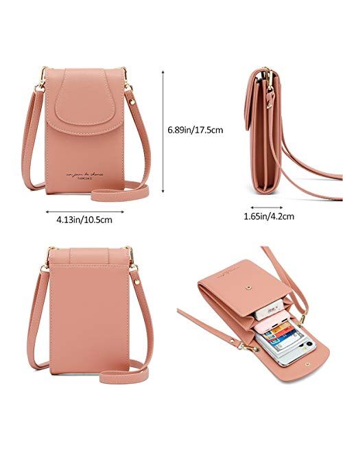 Aeeque Leather Cell Phone Purse Small Crossbody Bag Card Holder Wallet for Women