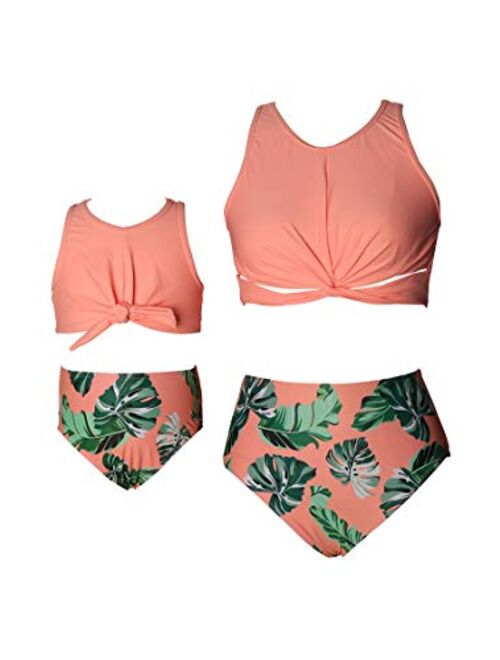 YMING Mom and Daughter Swimsuit Two Piece Bikini Set High Waist Bathing Suit