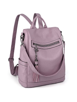 Women Anti-Theft Backpack Purse PU Washed Leather Ladies Tassels Convertible Rucksack Shoulder Bag