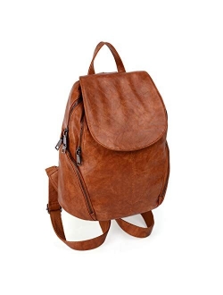 Women Backpack Purse PU Washed Leather Large Capacity Ladies Rucksack Shoulder Bag