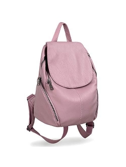 Women Backpack Purse PU Washed Leather Large Capacity Ladies Rucksack Shoulder Bag