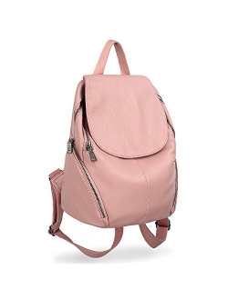 Women Backpack Purse PU Washed Leather Large Capacity Ladies Rucksack Shoulder Bag