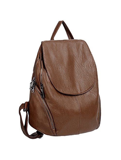 UTO Women Backpack Purse PU Washed Leather Large Capacity Ladies Rucksack Shoulder Bag