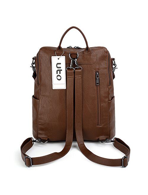 UTO Women Backpack Purse PU Washed Leather Convertible Ladies Rucksack Double Zipper Pockets with Shoulder Strap