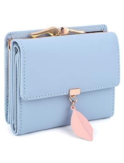 Small Wallet for Women PU Leather Leaf Pendant Card Holder Organizer Coin Purse